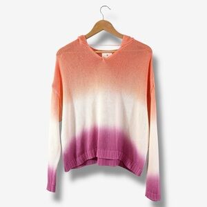 Lou & Grey Crochet Knit Hoodie Ombre Coral Purple White Size M Hooded Sweater